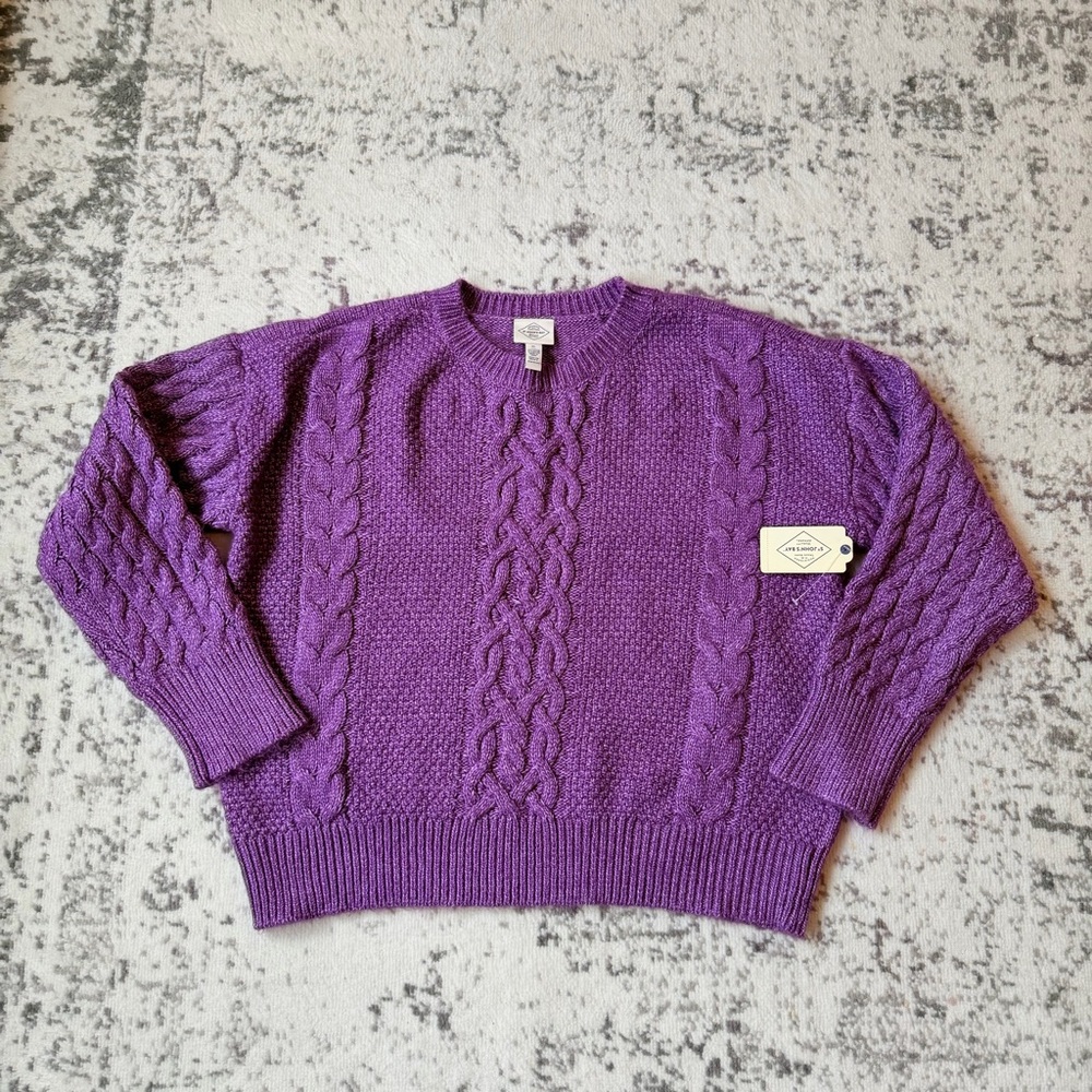 St. John’s Bay Purple Cable Knit Sweater Women XL Crew Neck Pullover NWT